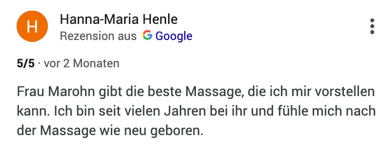 Kunden-Rezension Massage Mai Thai Düsseldorf: Hanna-Maria Henle